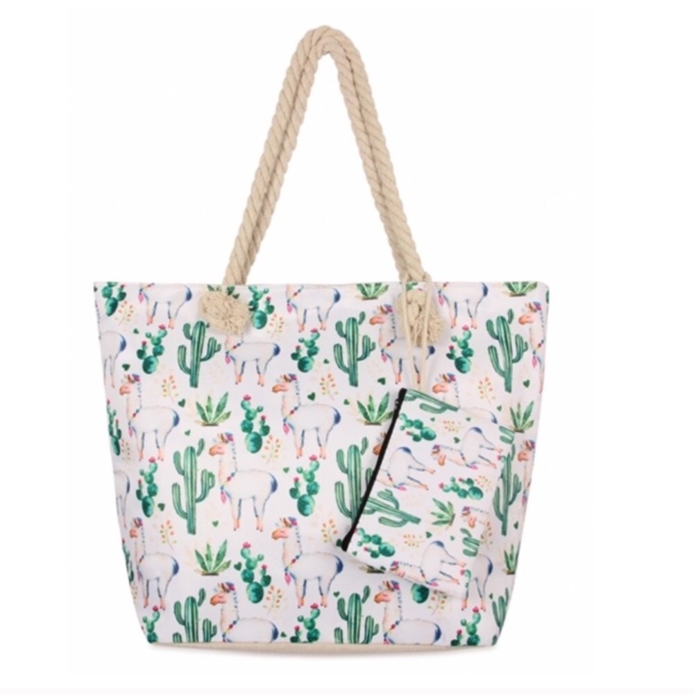 NWT Llama Canvas Rope Handle Tote And Coin Purse